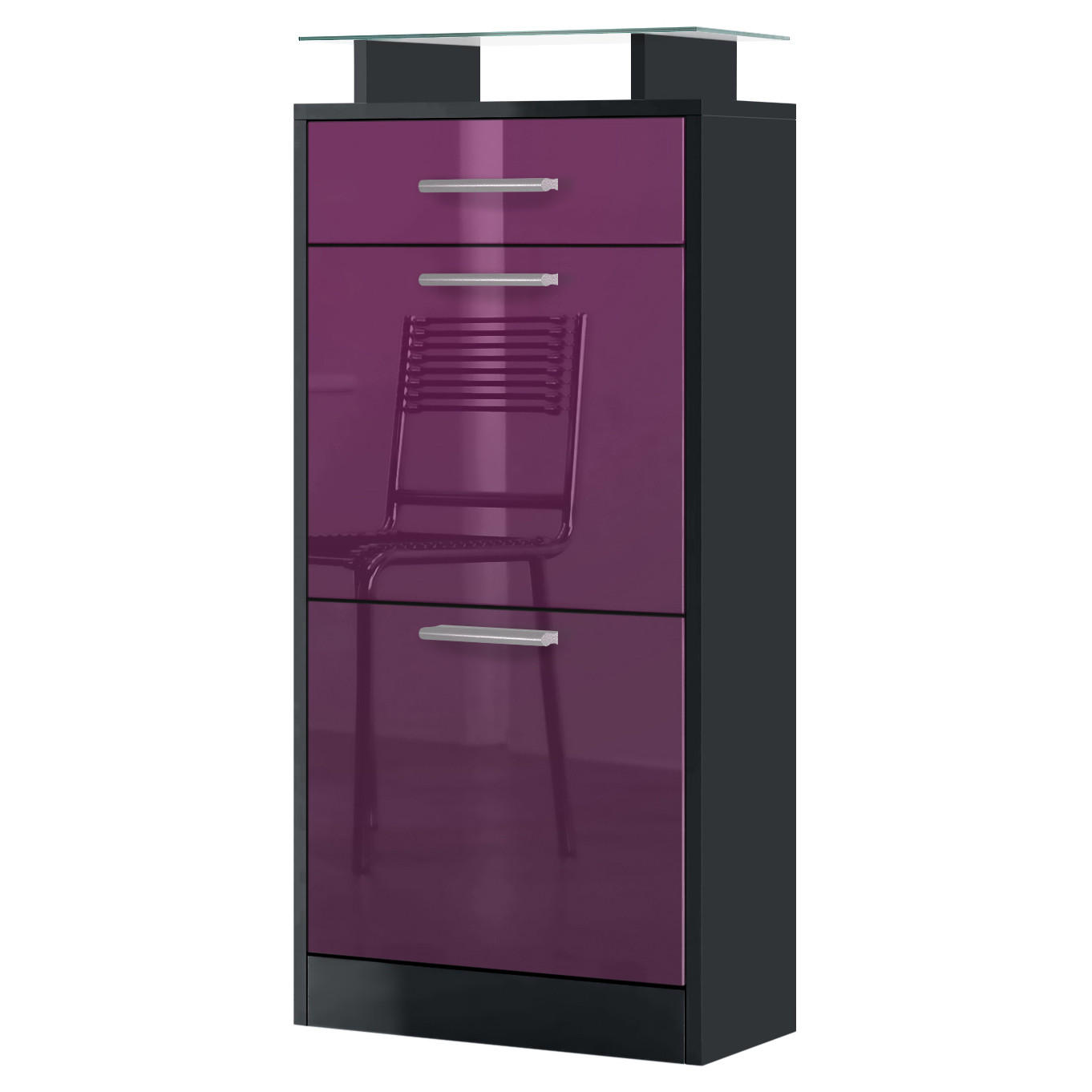 SCHUHSCHRANK Loret Front in Brombeer Hochglanz - Brombeere, Holzwerkstoff (46/104/23cm) - Vladon