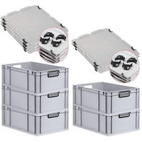 EUROBOX 5x NextGen Color mit Auflagedeckel 22x40x60 cm 44 Liter Grau Griffe schwarz offen - Schwarz/Grau, Kunststoff (40/22/60cm) - PROREGAL