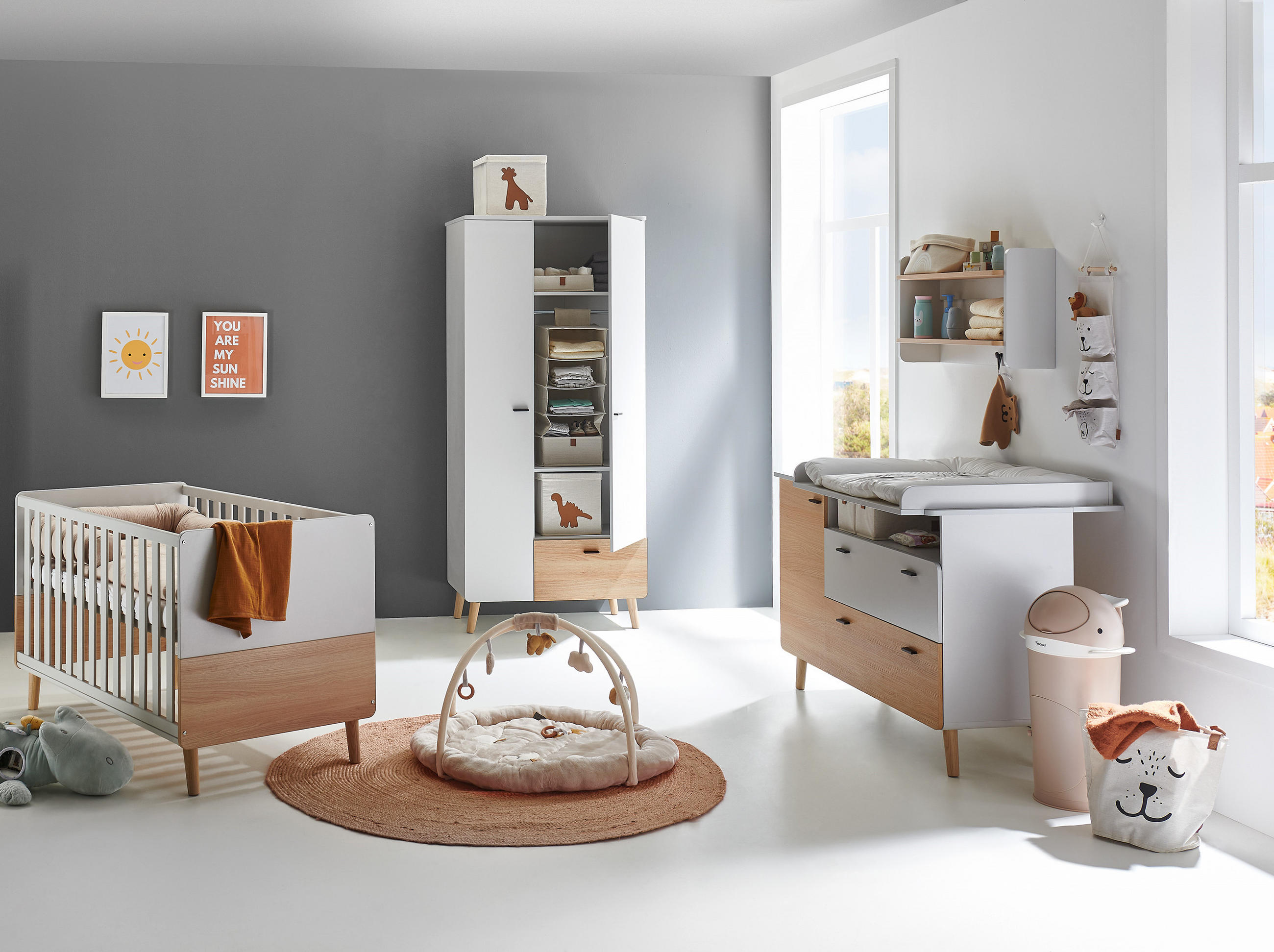 BABYZIMMER Set Lovis 3-teilig - Eichefarben/Hellgrau, Holz/Holzwerkstoff (1/1/1cm) - arthur berndt