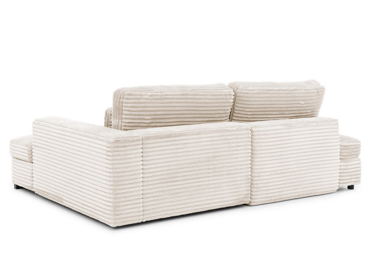 ECKSOFA Wolke mit tiefer Sitzfläche, Schlaffunktion und praktischem Bettkasten aus weichem Creme Cordstoff - Creme/Schwarz, Holz/Kunststoff (225/162cm) - S-Style