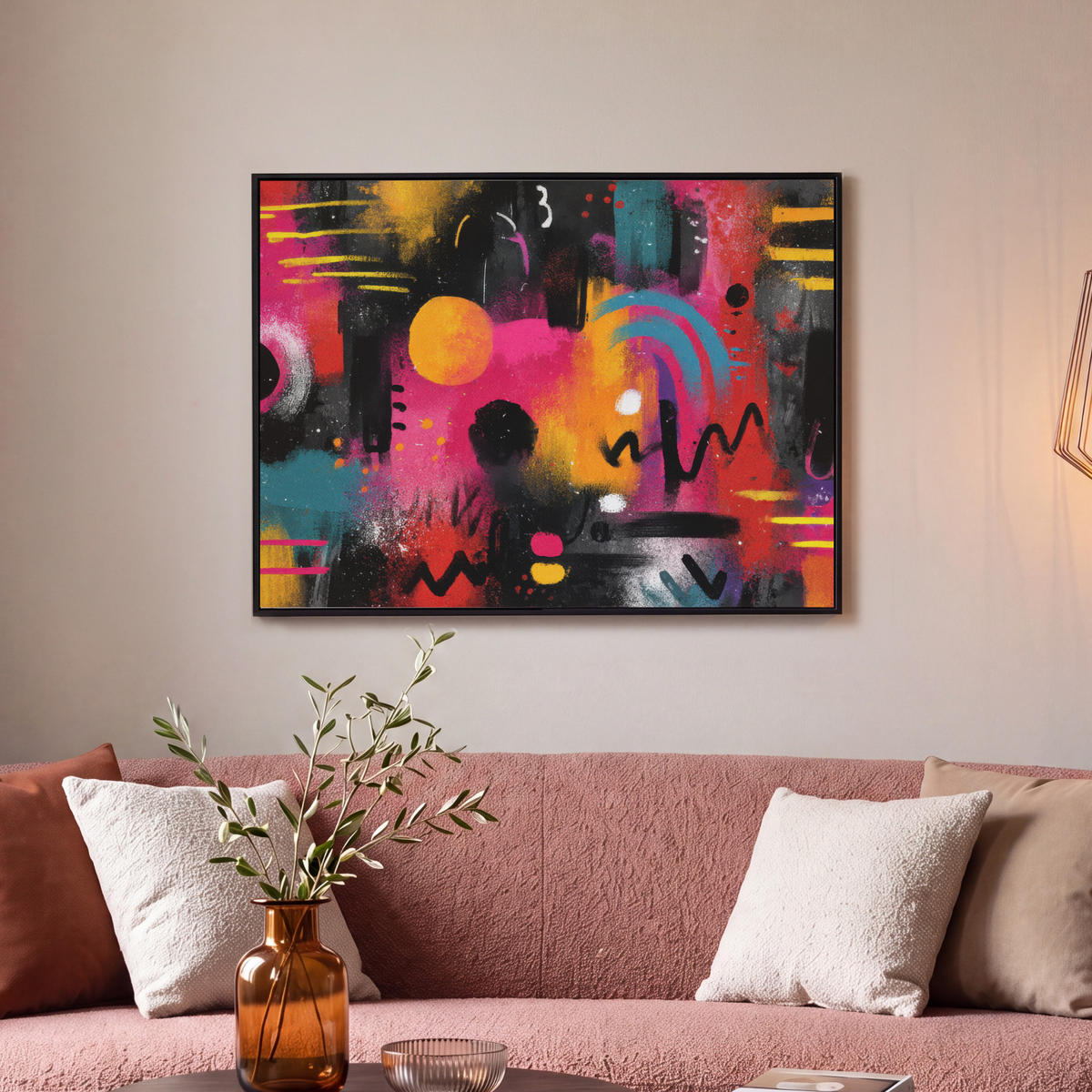 LEINWAND Bilder mit Rahmen - Farbflächen - Formen - Bunt - Abstrakt - 80x60 - Pink, Textil (80/60cm) - MuchoWow