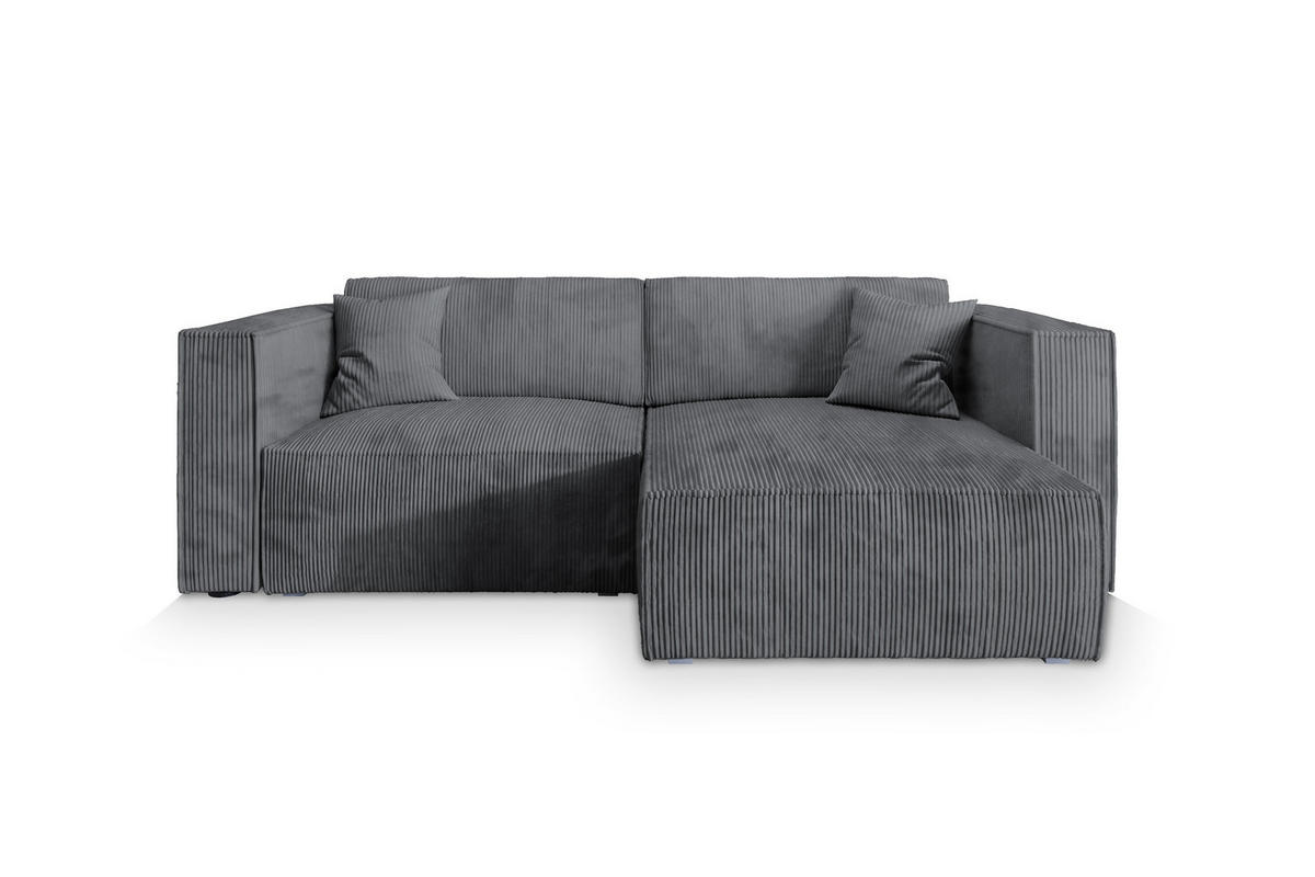 ECKSOFA NERIO P Grau Kordstoff mit Schlaffunktion - Grau, Holz (245/148cm) - MASSENO