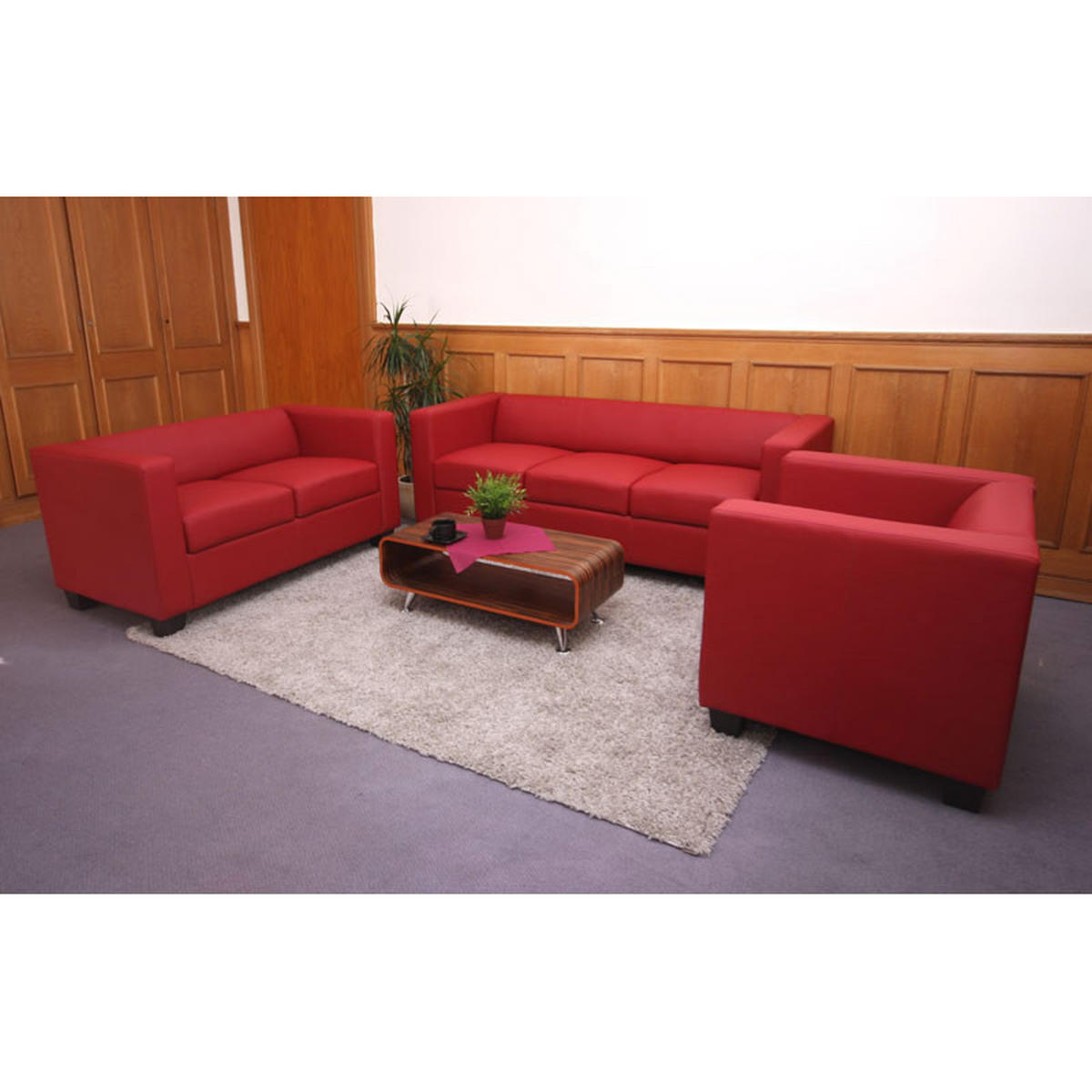 3-2-1 SOFAGARNITUR Rot - Rot, Leder (400/70/300cm) - MCW