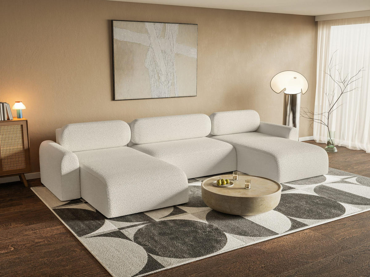 WOHNLANDSCHAFT Lome U mit Schlaffunktion, Weiß - Weiß, Textil (386/70/185cm) - Fedve