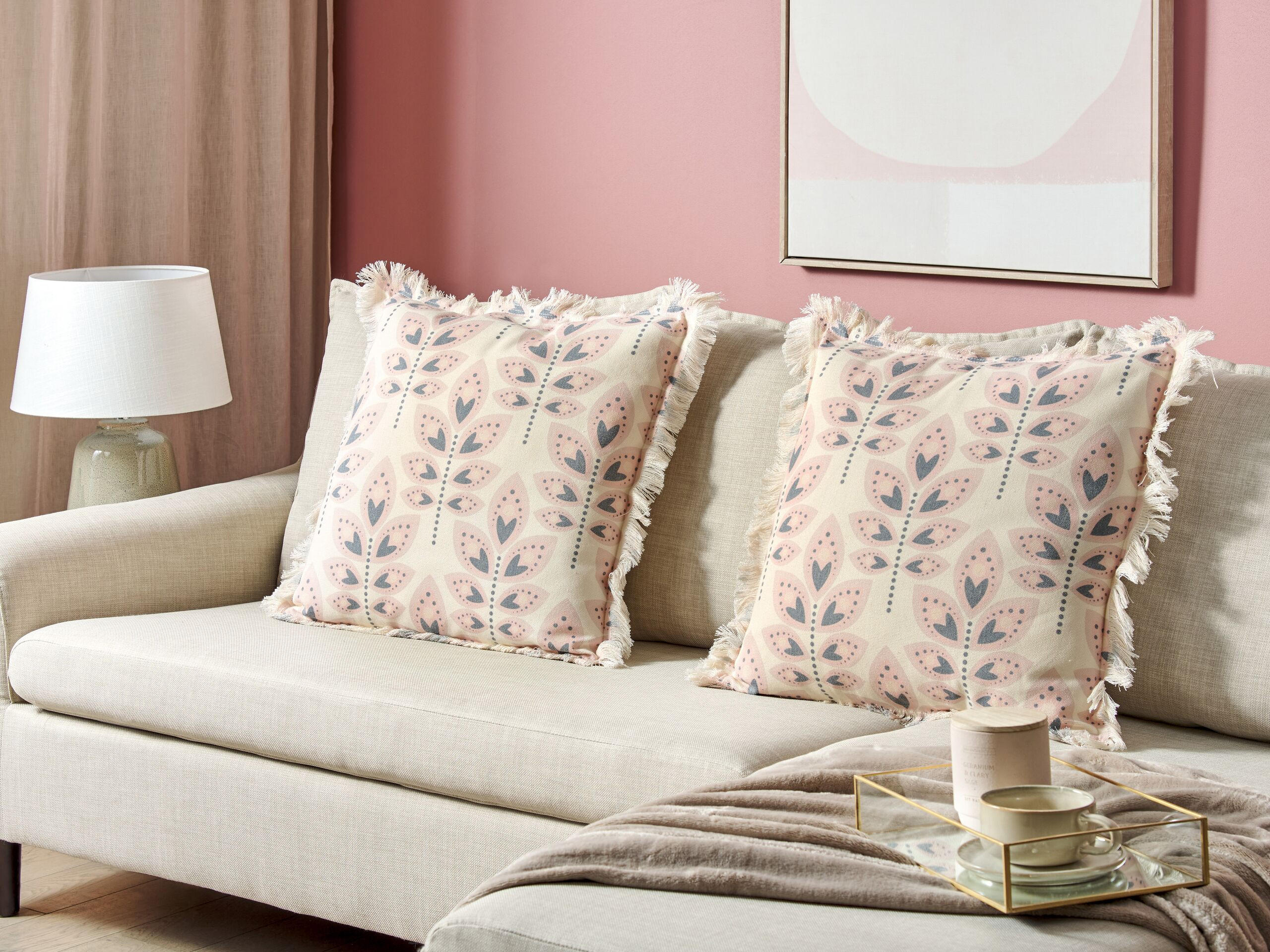 DEKOKISSEN 2er-Set Hellbeige 60/60 cm Rudbeckia - Beige, Textil (60/60cm) - Beliani