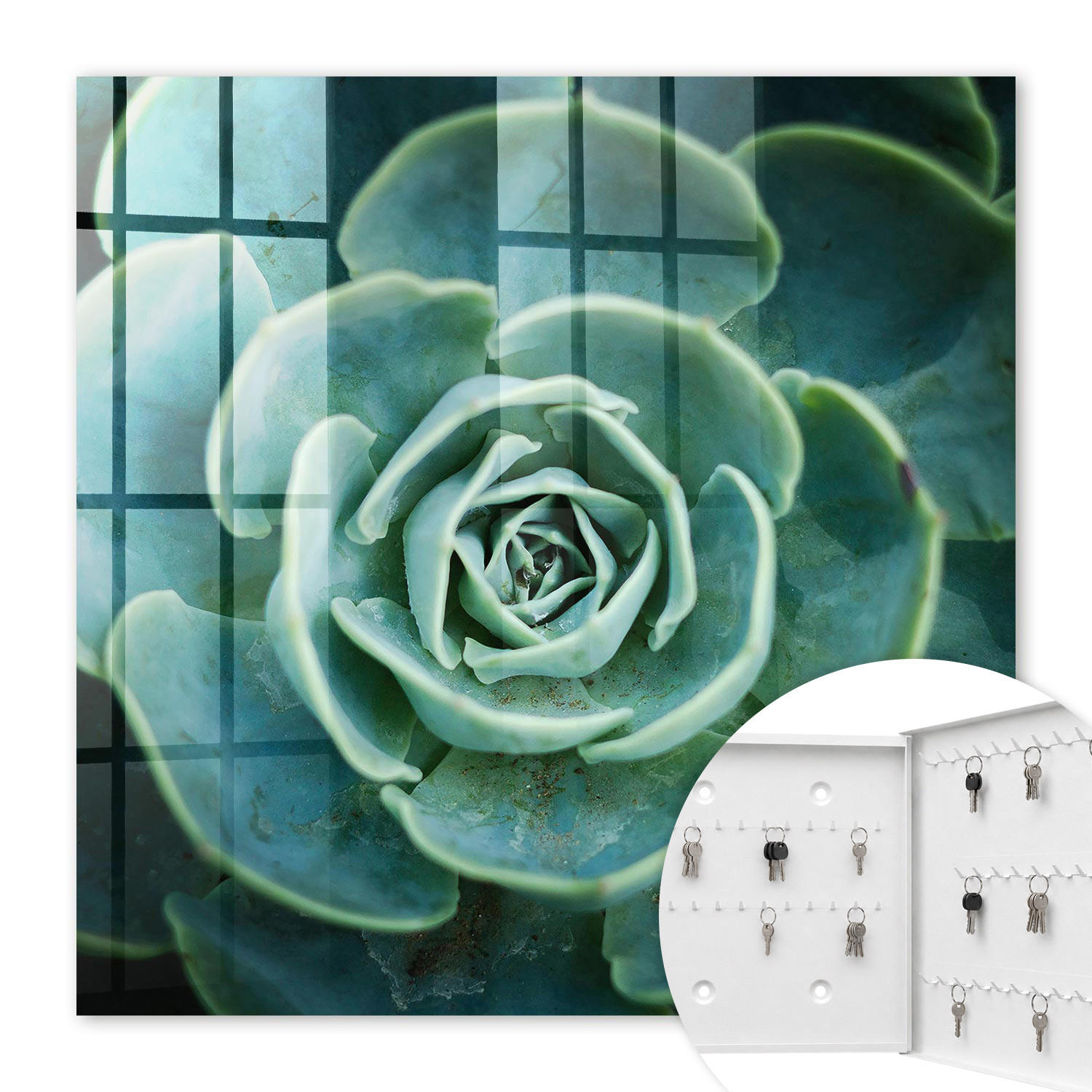 SCHLÜSSELBOX Weiß 30x30 cm – Türöffnung nach rechts - Grüne Rosette - Grün, Metall (30/30/5cm) - TULUP