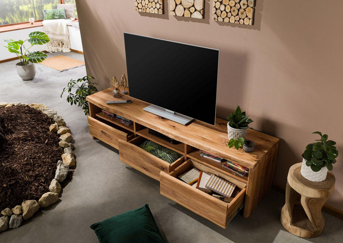 TV-BOARD Wildeiche 191x45x50 natur geölt PURE OAK #109 - Naturfarben, Holz (191/50/45cm) - Massivmoebel24