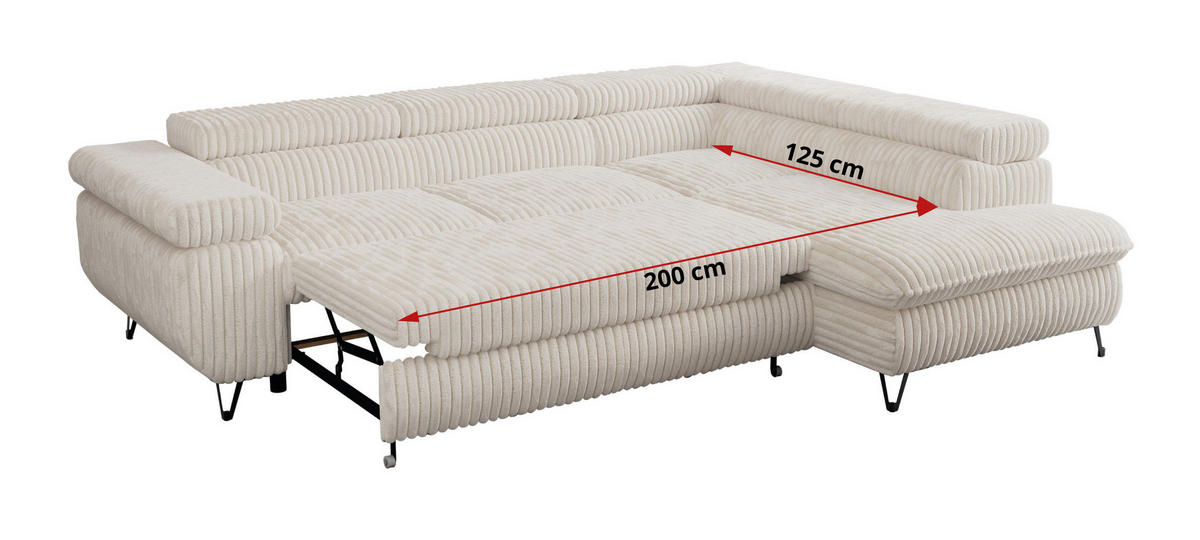 ECKSOFA PETER L Beige Cord - Rechts Seite - Beige/Schwarz, Textil/Metall (273/208cm) - MKS