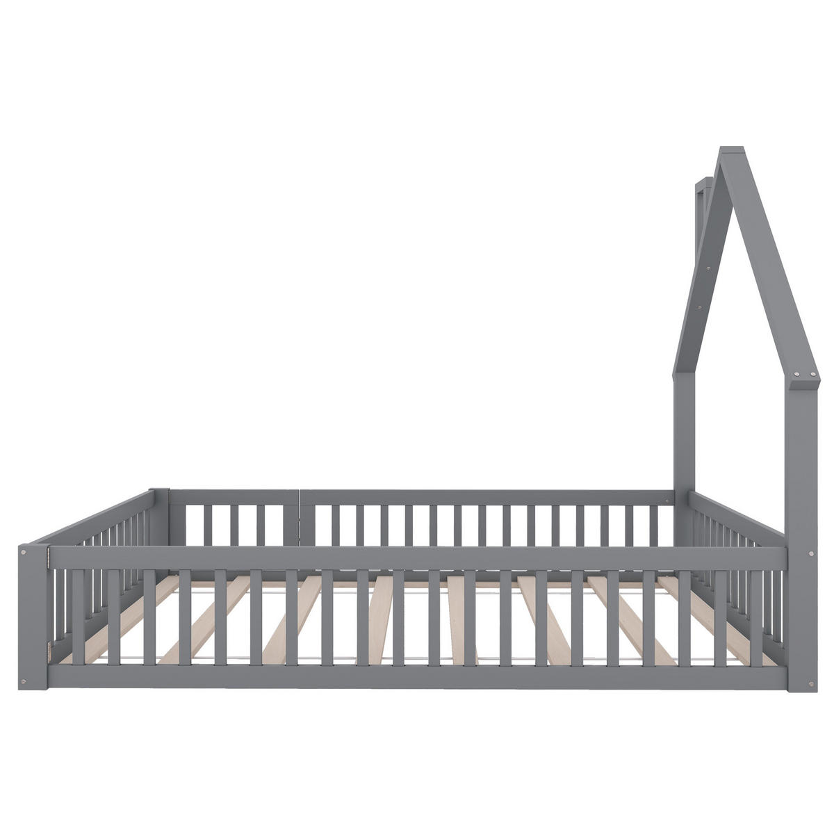 KINDERBETT aus Kiefernholz & MDF 140x190 cm in Grau mit Sicherheitsgitter - Grau, Holzwerkstoff (140/190cm) - Modfu