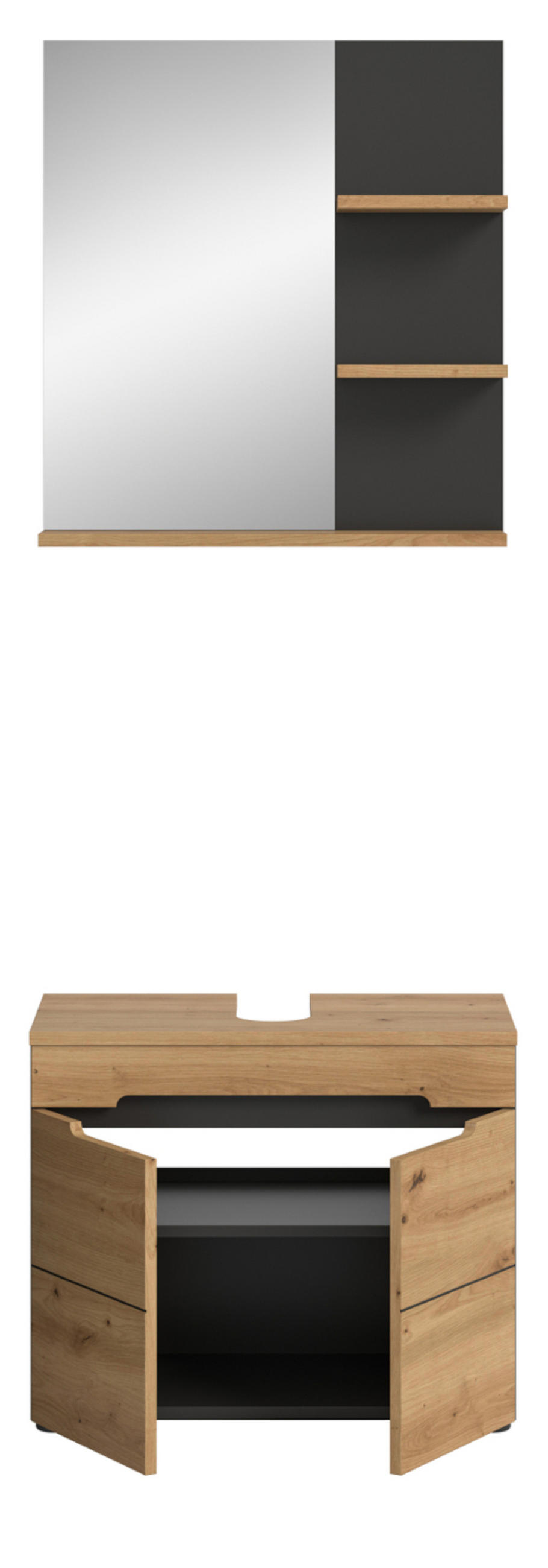 BADMÖBEL-SET Eiche, grau 2-teilig 63 cm, Komplettset mit Soft-Close - Schwarz/Eiche Artisan, Glas/Holzwerkstoff (63/193/34cm) - Inn.Furn