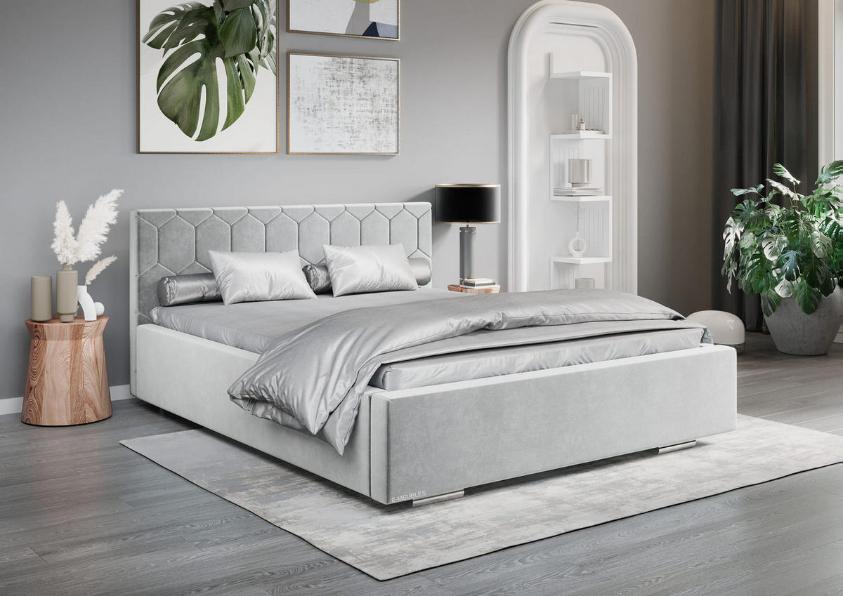 POLSTERBETT Bett 02 - 180x200 - Silver - Silberfarben, Holz/Textil (180/200cm) - Möblo