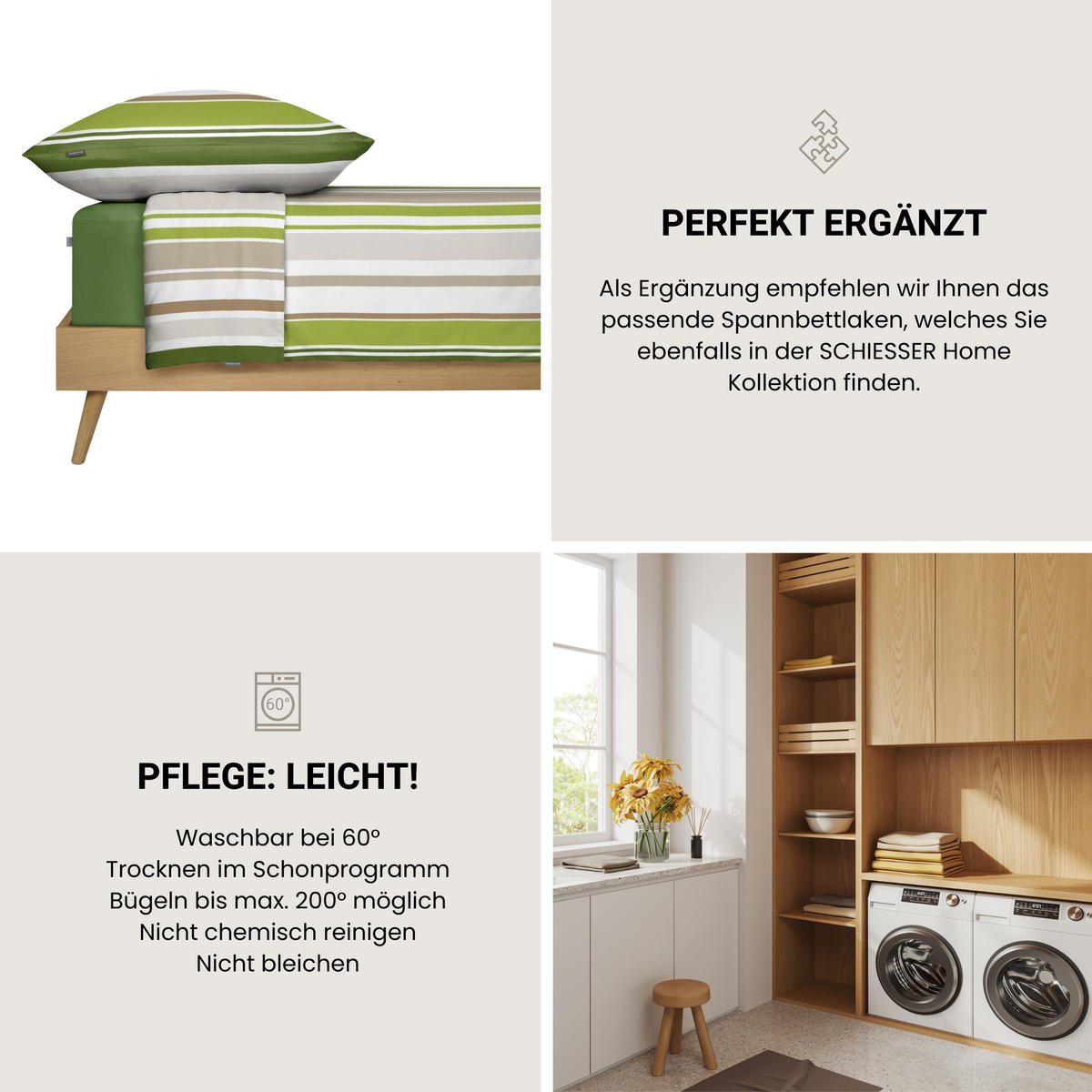 BETTWÄSCHESET Jade - Renforcé - 2-teilig - 155 x 220 cm - Grün - Grün, Textil (155/220cm) - SCHIESSER