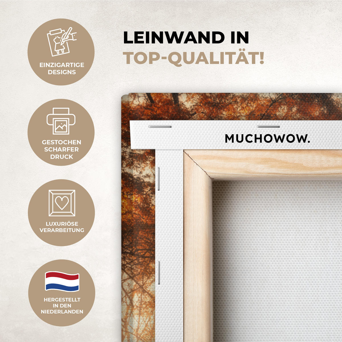 LEINWANDBILD Wald - Herbst - Bäume - Waldweg - Natur Wandbilder 80x60 cm - Bernsteinfarben, Textil (80/60cm) - MuchoWow