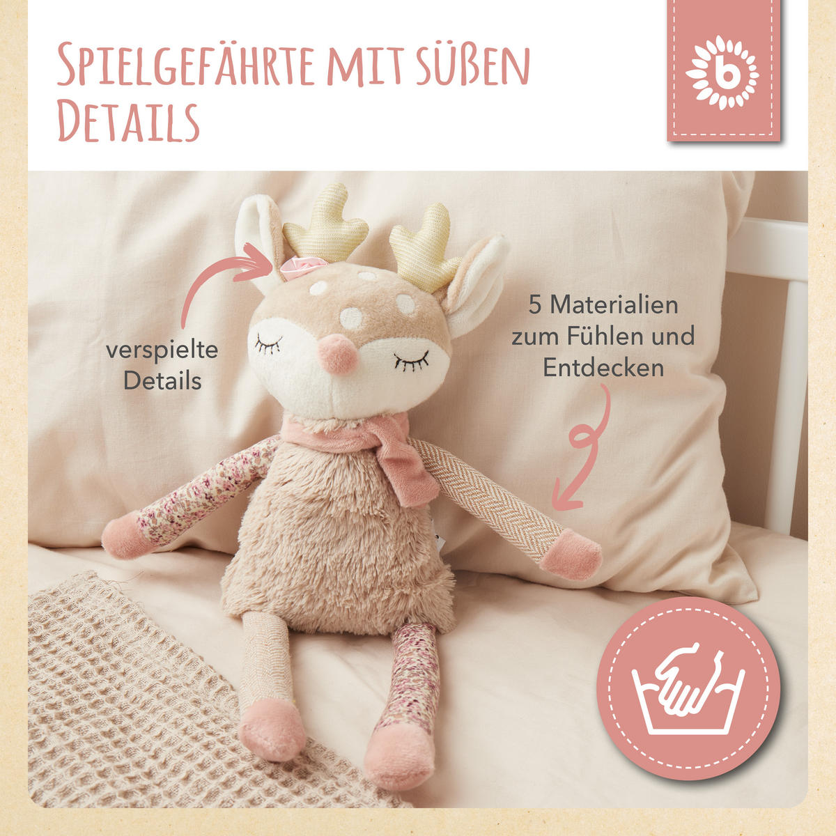 KUSCHELTIER Großes Reh - ab Geburt - Rosa, Textil (14/44cm) - Bieco Spielwaren