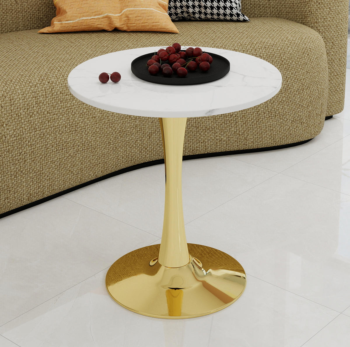 COUCHTISCH 70.1 cm aus Kunstmarmor in Gold/Weiß im modernen Stil - Goldfarben, Stein (70/70/72cm) - OKMYHOME