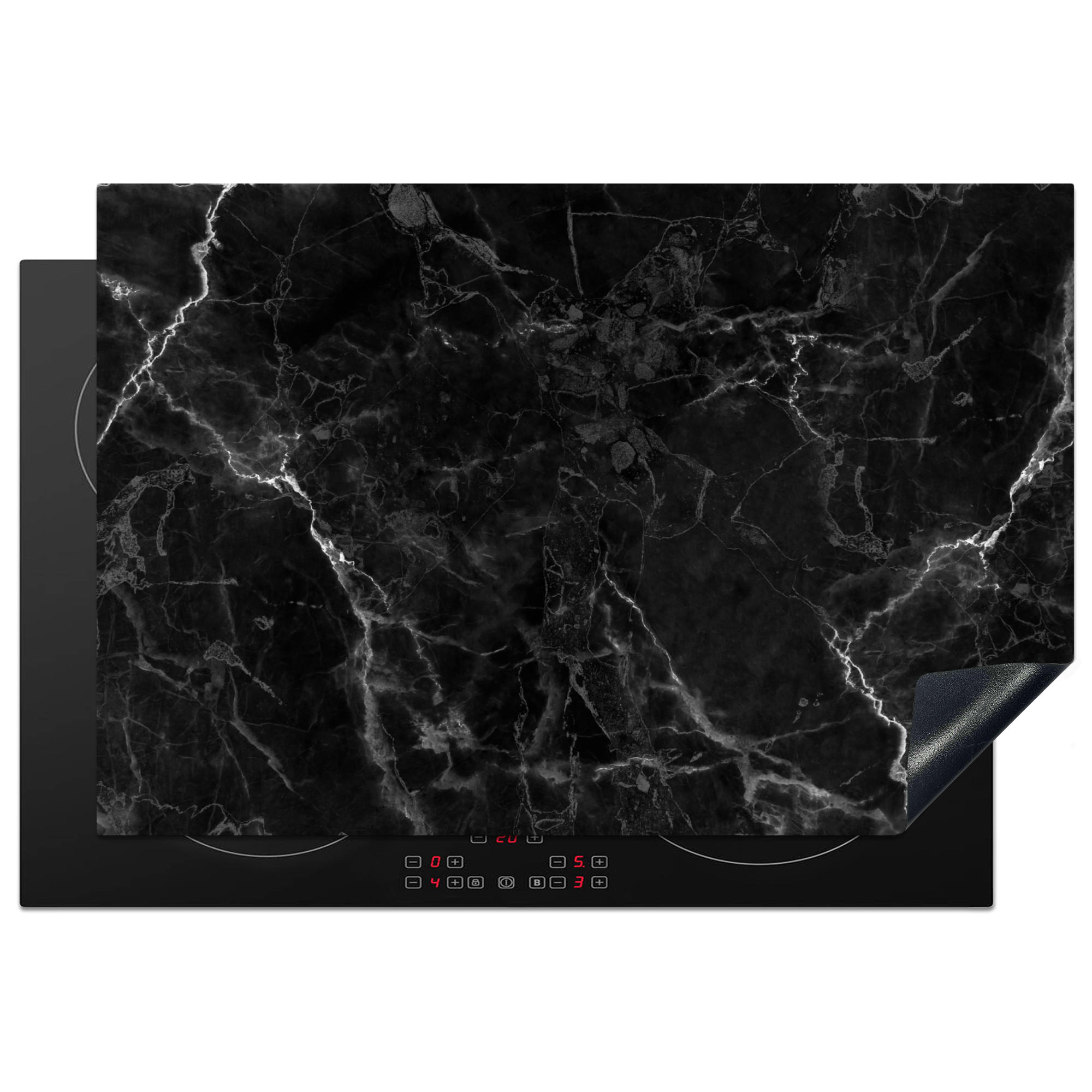 HERDABDECKPLATTE Marmor - Schwarz - Weiß - Textur - Marmoroptik 76x51 cm - Silberfarben, Kunststoff (76/0.2/51.5cm) - MuchoWow