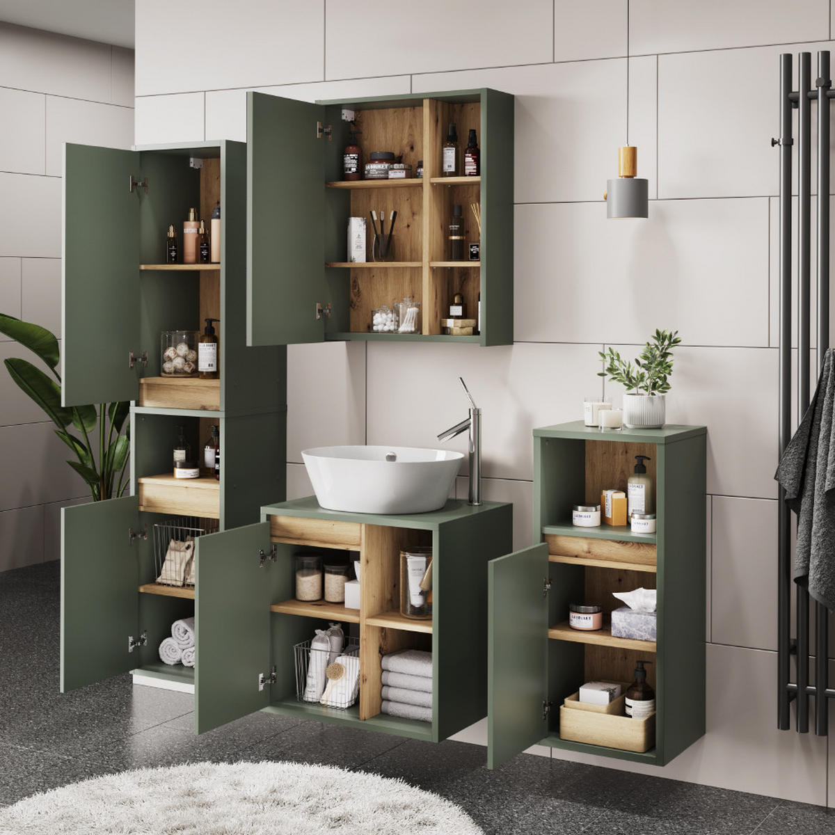 SESTAVA KOUPELNOVÉHO NÁBYTKU Viola Zelená/umělecká - dub artisan/zelená barva, kompozitní dřevo (60/60/45.5cm) - Vicco