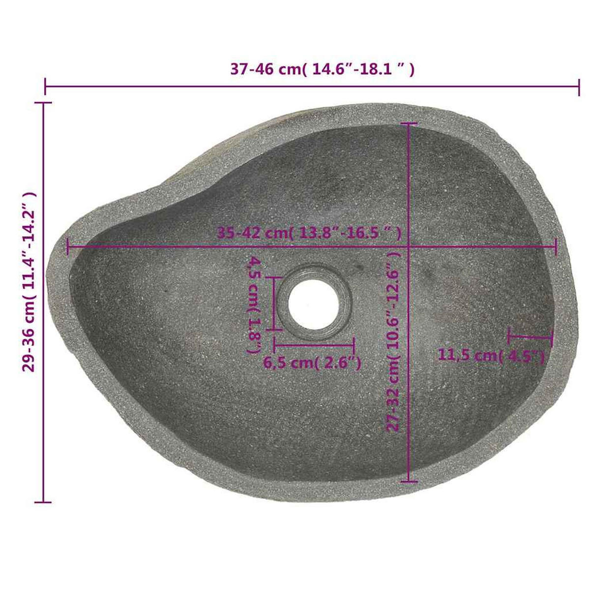 WASCHBECKEN Flussstein Oval (37-46)/(29-36) Cm - Taupe, Stein (36/15/46cm) - vidaXL