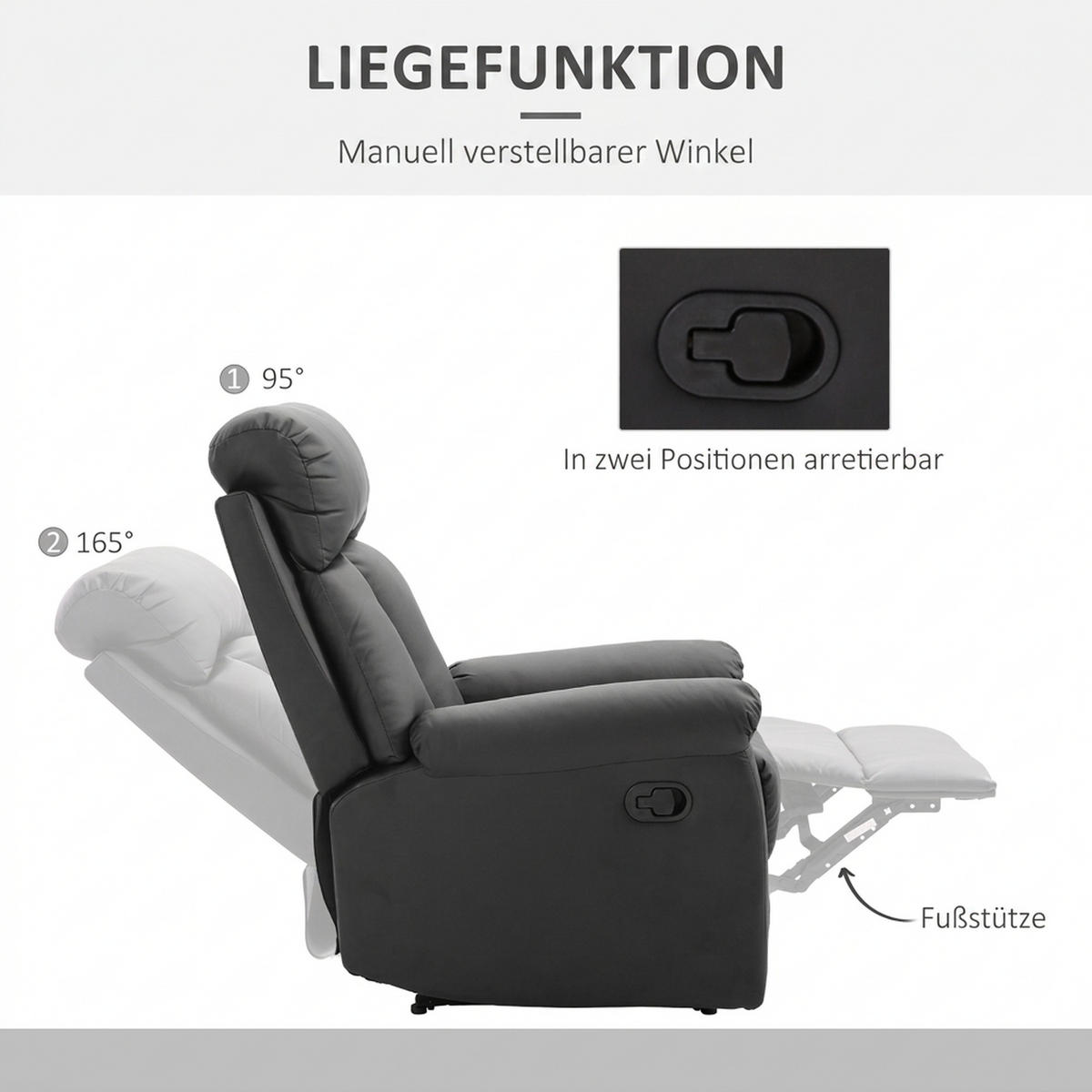 RELAXSESSEL Stahl Kunstleder Schwarz - Schwarz, Leder/Metall (97/107/80cm) - HOMCOM