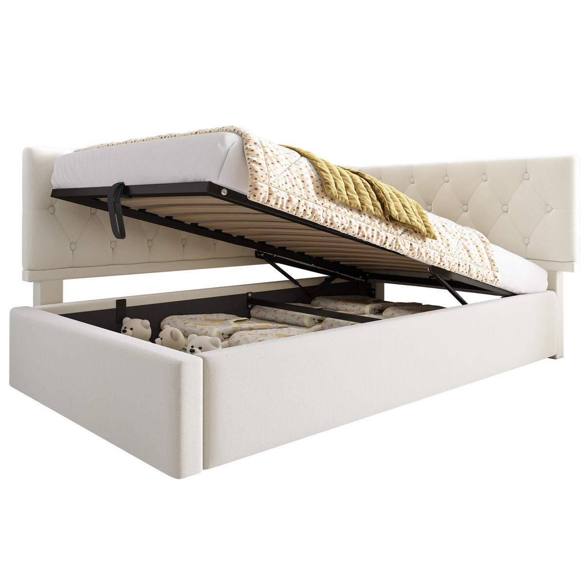 KINDERBETT Polsterbett 90/200 cm aus Samt mit hydraulischem Bettkasten Beige - Beige, Textil (90/200cm) - Modenvie