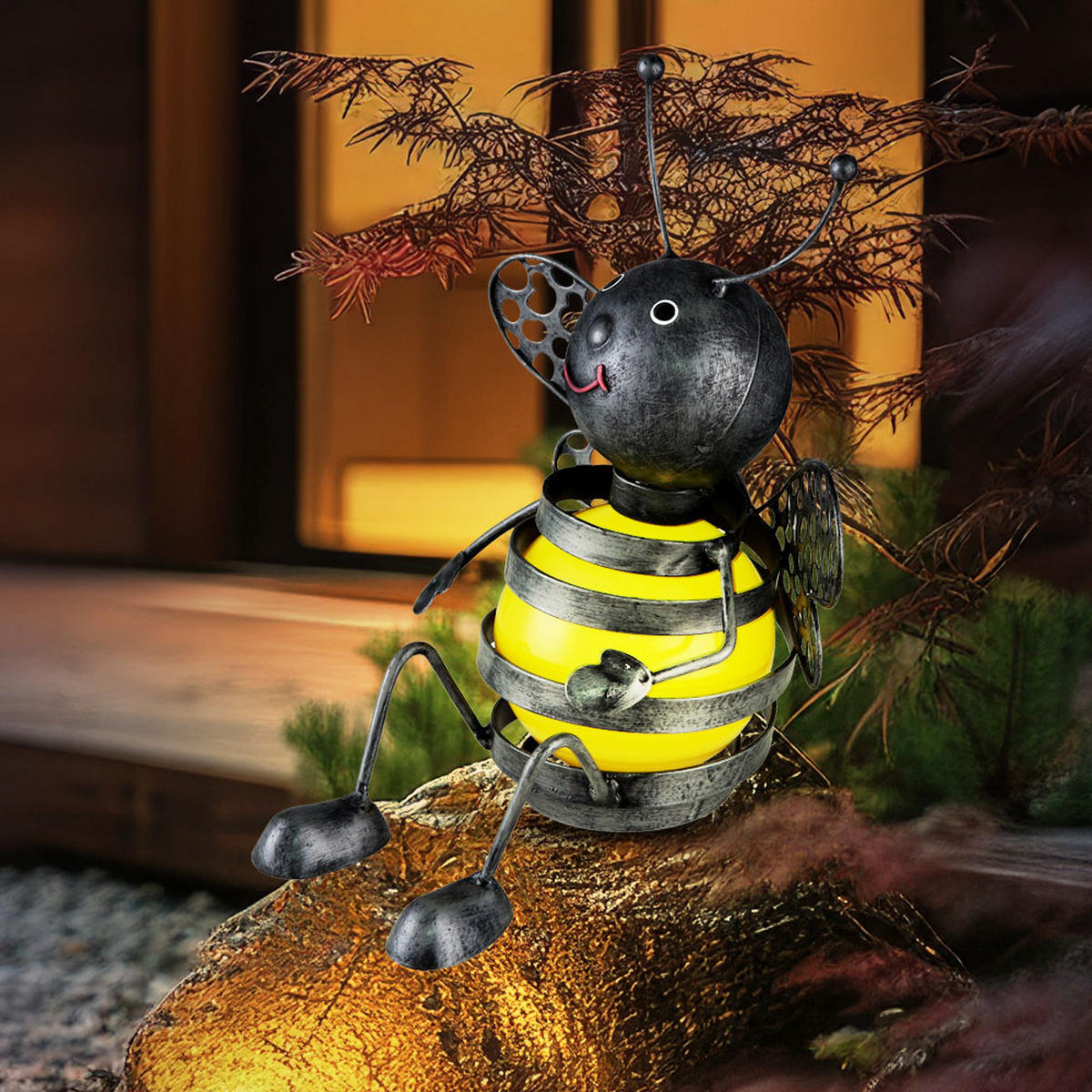 LED AUSSENLEUCHTE Solar Schwarz Gelb - Schwarz, Metall (21.5/14.5/25cm) - Globo Lighting