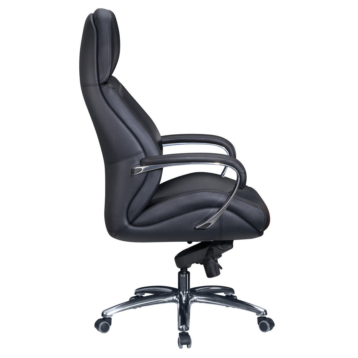 CHEFSESSEL Leder mit Multiblockwippmechanik bis 120 kg MIRON, Schwarz 67x67x137 cm - Silberfarben/Schwarz, Leder/Metall (67/137/67cm) - KADIMA DESIGN