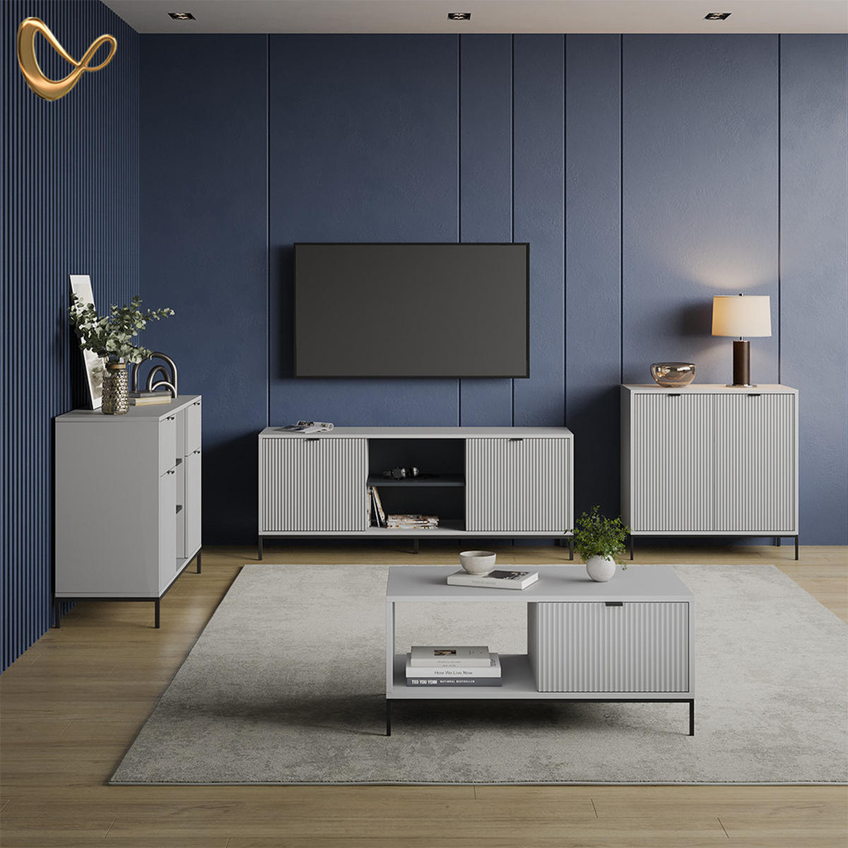 KOMMODE Aterno Grau mit 2 Türen - Grau, Holzwerkstoff (42/81.2/80cm) - Livinity®