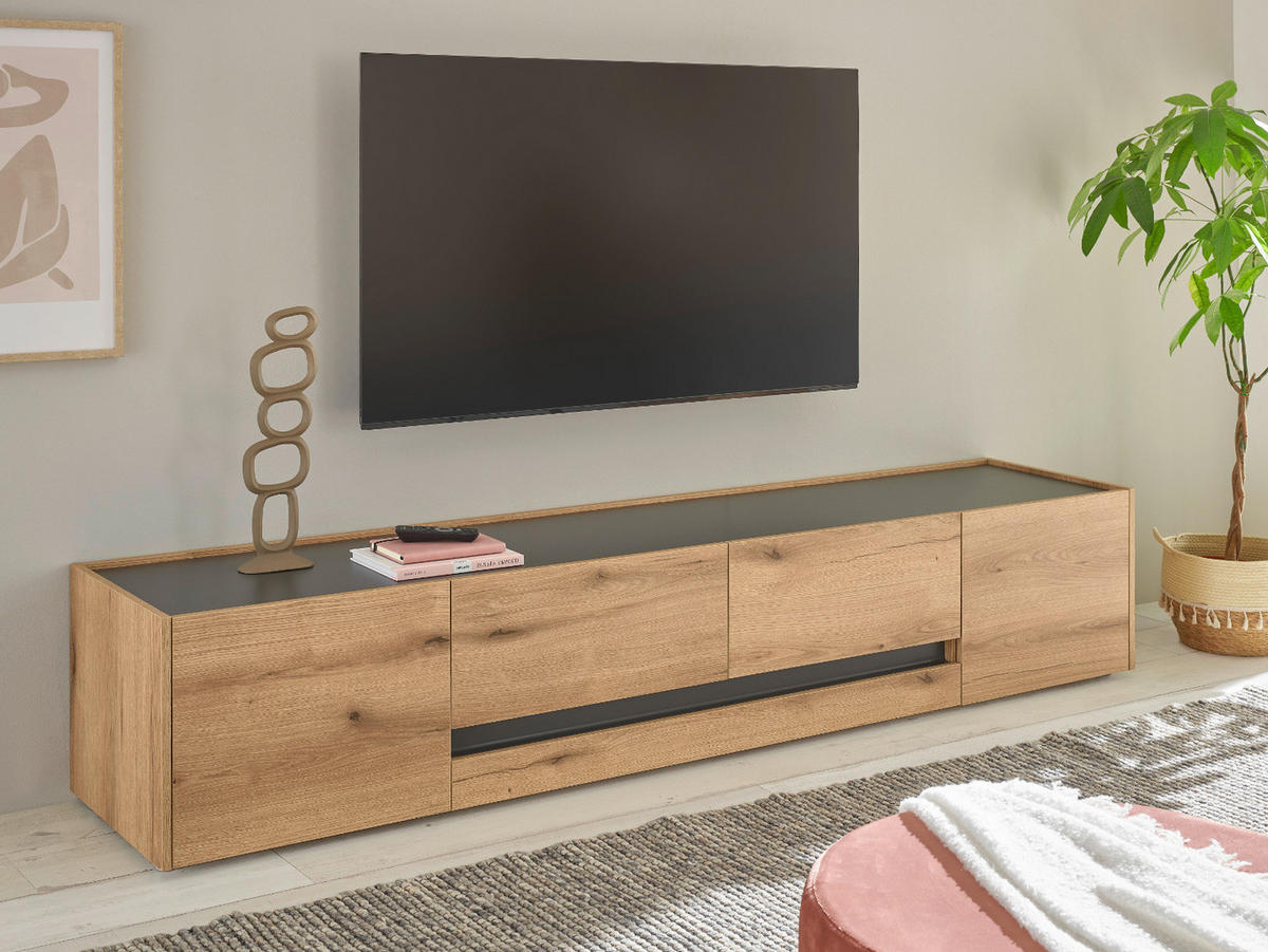 TV-LOWBOARD Eiche Evoke, grau 220 cm, TV Unterschrank mit Stauraum - Eichefarben/Schwarz, Holz/Holzwerkstoff (220/40/45cm) - Furn.Design
