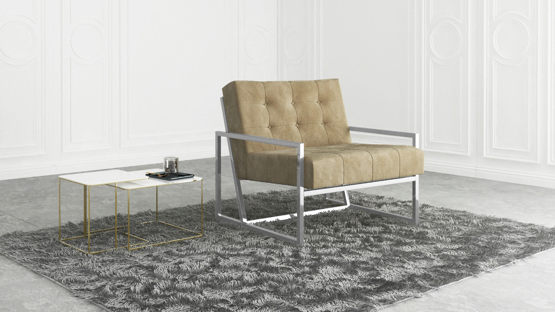 LOUNGESESSEL Duban Beige Samtstoff - Beige/Silberfarben, Holz/Textil (84/81/89cm) - S-Style Möbel