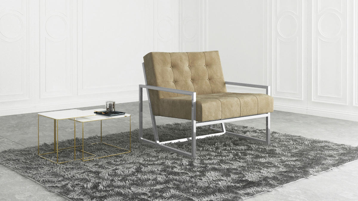 LOUNGESESSEL Duban Beige Samtstoff - Beige/Silberfarben, Holz/Textil (84/81/89cm) - S-Style Möbel