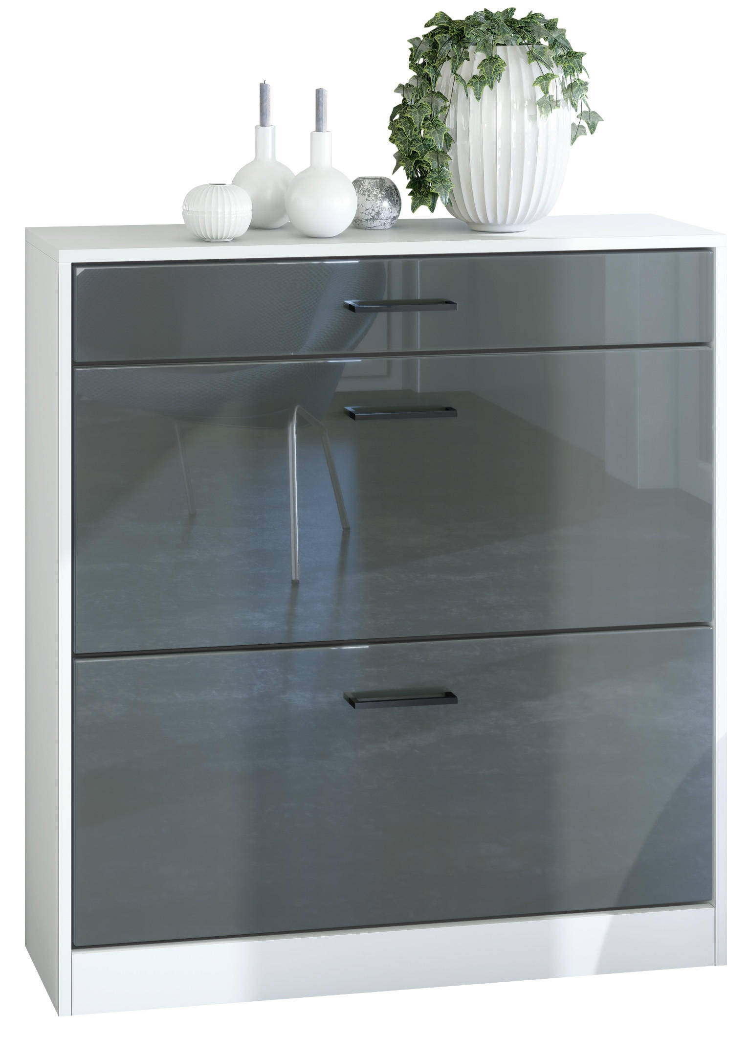 Vladon Schuhschrank Grau 89x95.5x27 cm