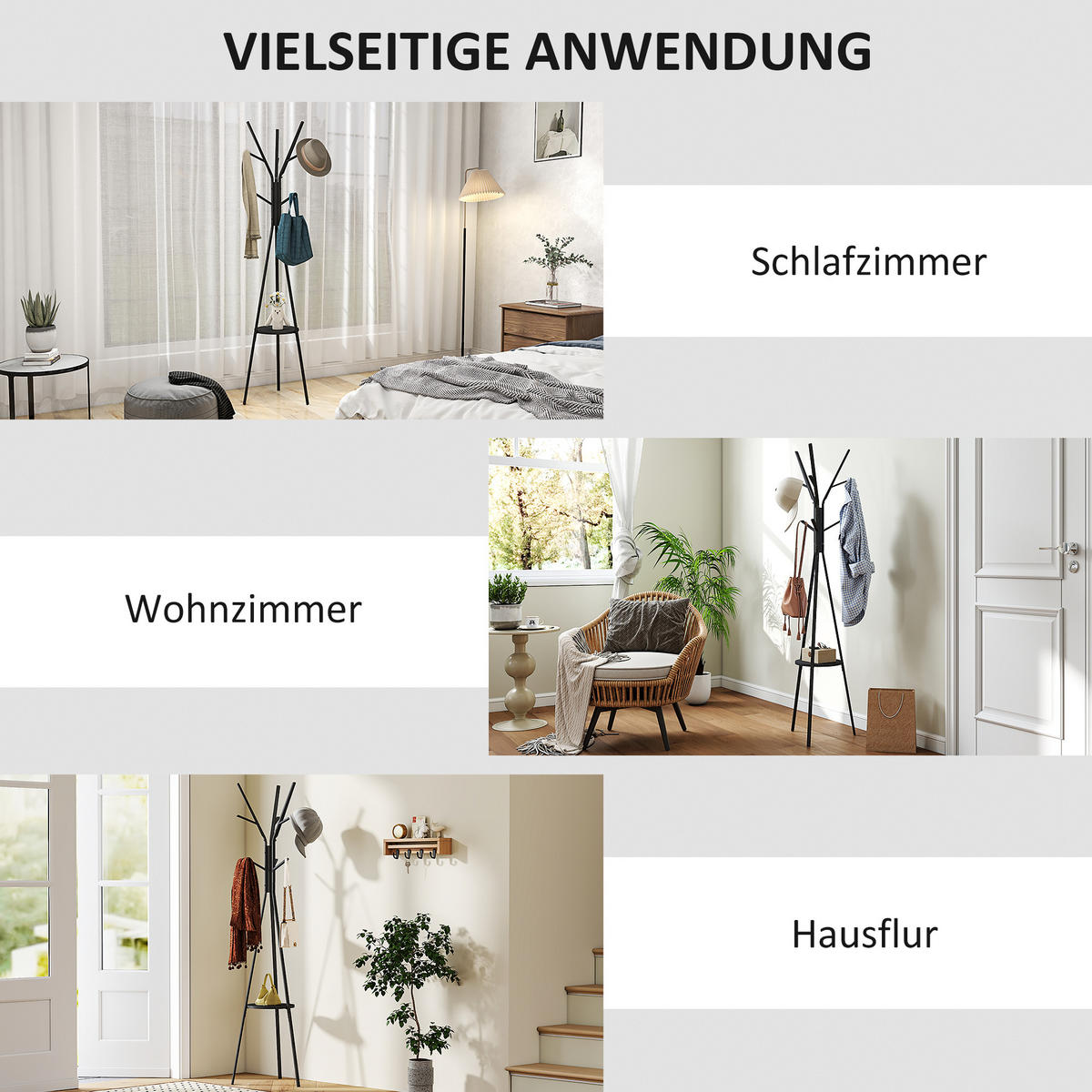 KLEIDERSTÄNDER - Schwarz, Holzwerkstoff/Metall (45/180/45cm) - HOMCOM