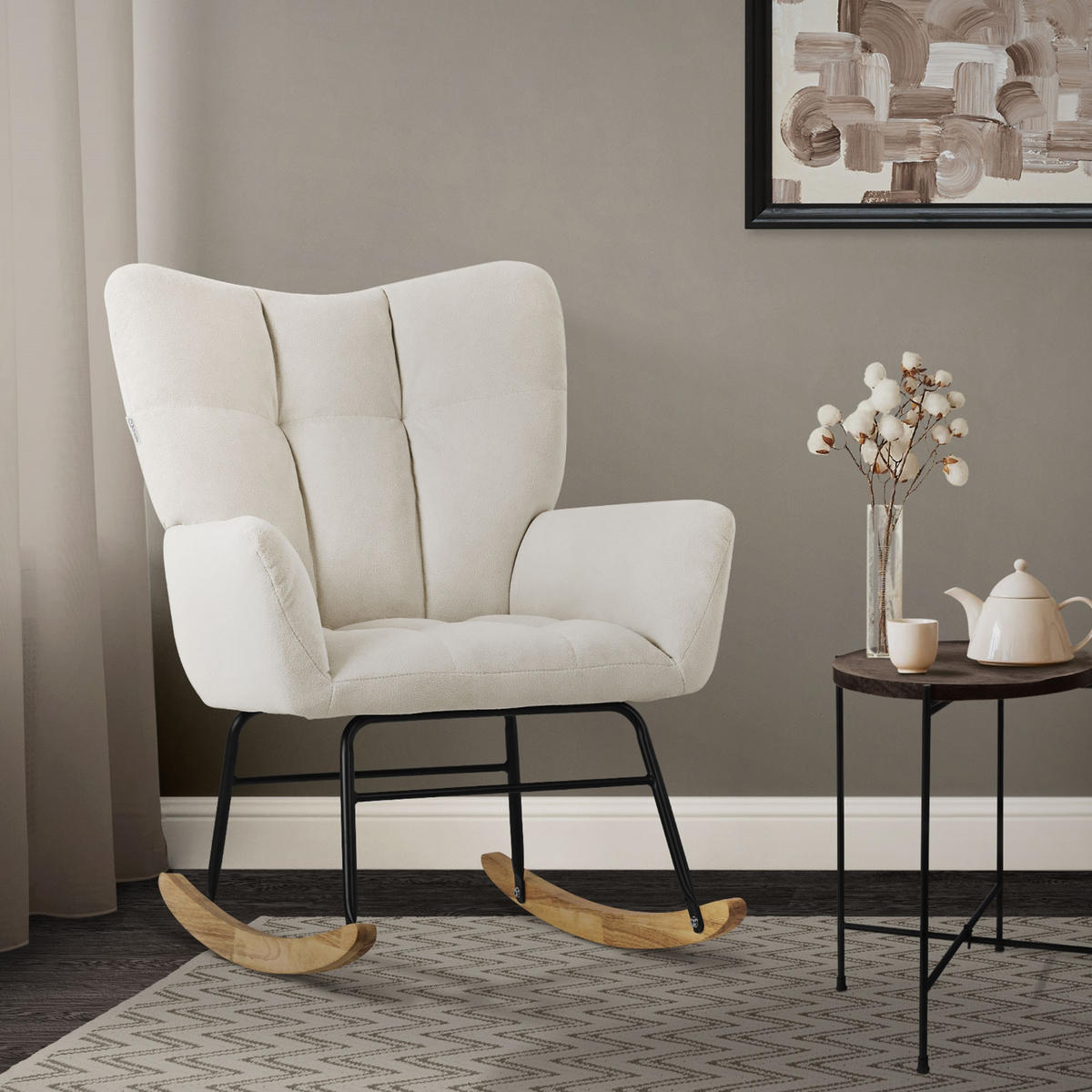 SCHAUKELSESSEL in Frottee-Optik Beige - Beige/Schwarz, Holz/Textil (88/95/69cm) - ML-DESIGN