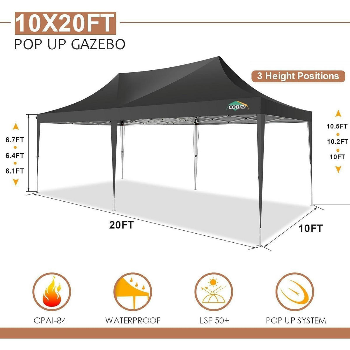 FALTPAVILLON 3x6 m mit 6 Seitenteilen Schwarz - Schwarz, Textil (300/320/600cm)