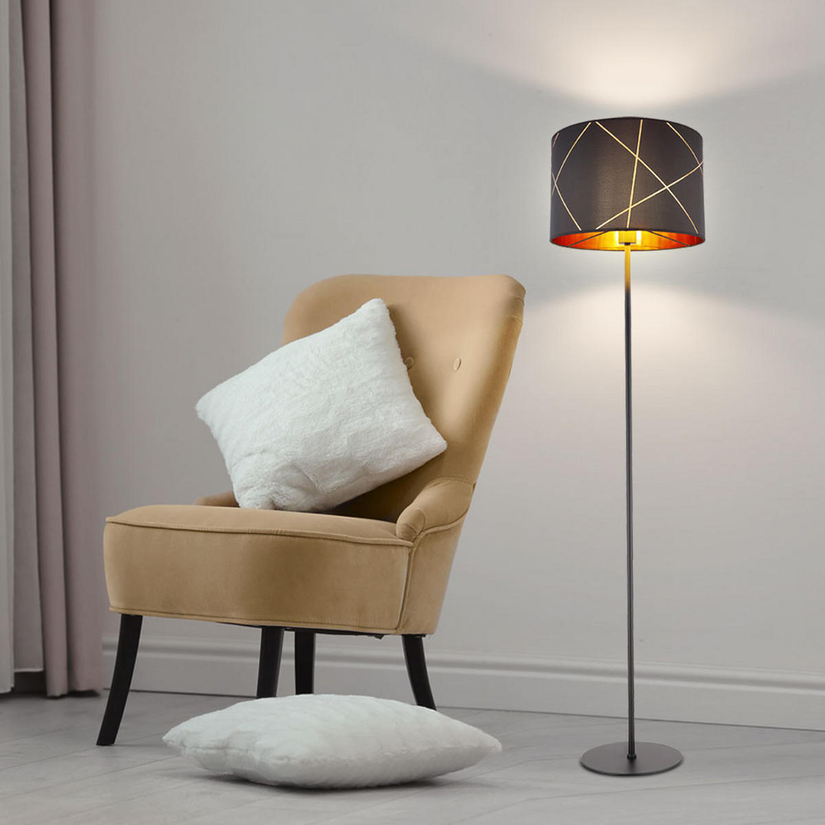LED STEHLEUCHTE Metall Schwarz-Gold - Schwarz, Metall (38/38/151cm) - Globo Lighting