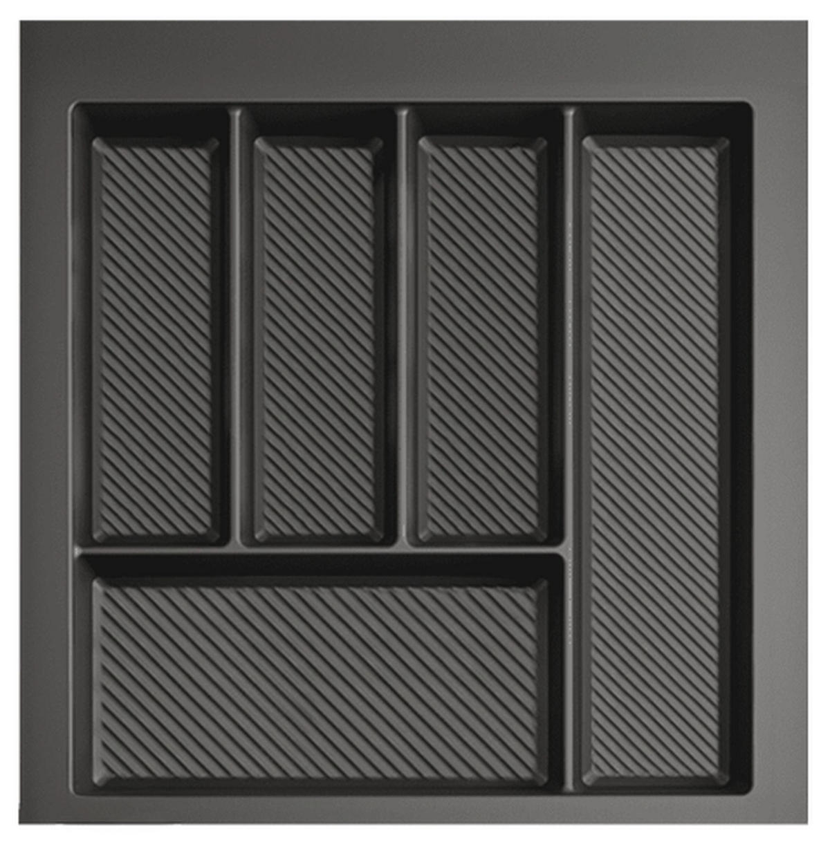 BESTECKEINSATZ kürzbar, Breite 39-45cm, Schublade 50cm, Tiefe 42-49cm - Anthrazit, Kunststoff (45/5.5/49cm)