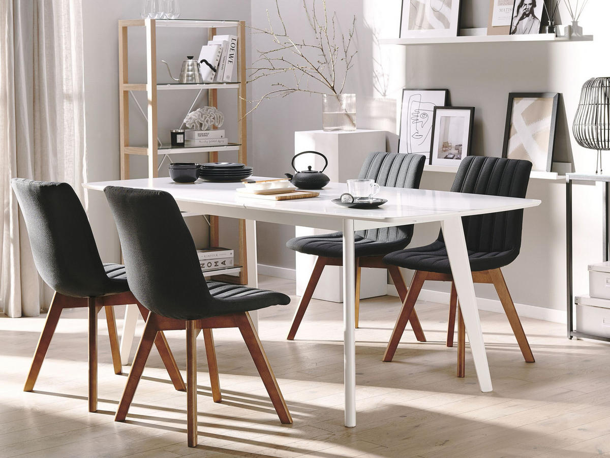 ESSZIMMERSTUHL 2er-Set Polsterbezug Schwarz Calgary - Schwarz, Holz/Textil (45/84/53cm) - Beliani