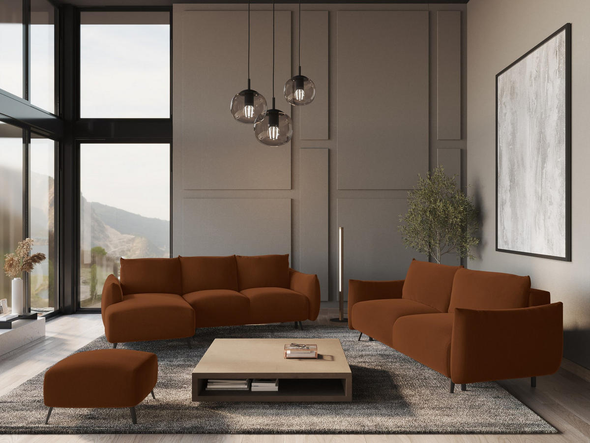 ECKSOFA mit Schlaffunktion Samt Stoff Orange - Terracotta/Schwarz, Textil/Metall (162/242cm) - Makamii