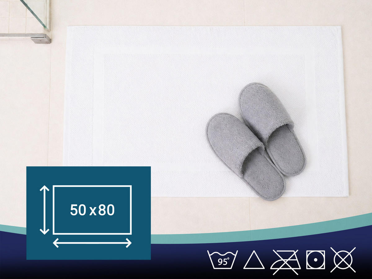 BADEMATTE, 2er-Set, 50x80 cm, 100% Baumwolle, Weiß - Weiß, Textil (50/80cm) - Zollner