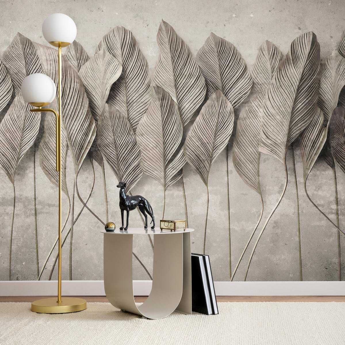 FOTOTAPETE Ranken Laub Sepia Vertikal Natürlich Vintage 450x315 - Grau, Papier (450/315cm) - Muralo