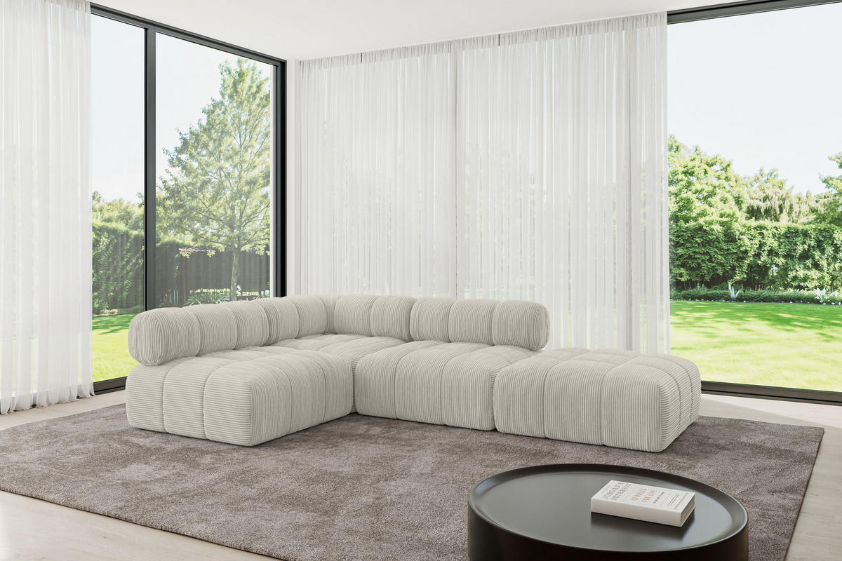 ECKSOFA modulares Sofa Favio-L1 - 285x190x70 cm Hellgrau Cord - Hellgrau, Holzwerkstoff/Textil (285/190cm) - ALTDECOR
