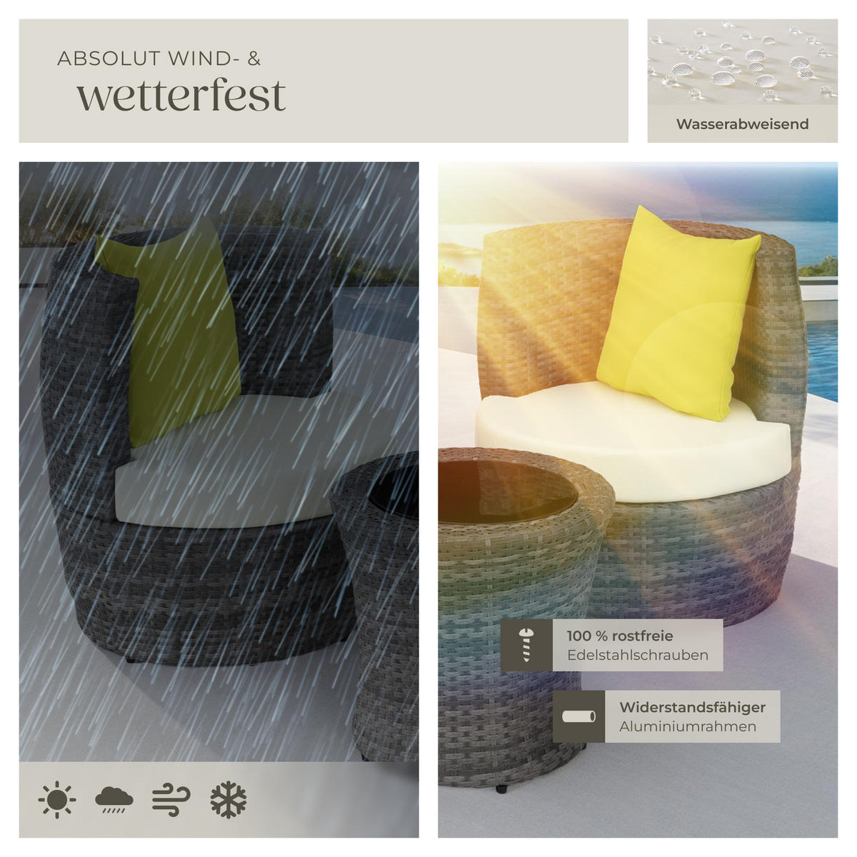 RATTAN SITZGRUPPE Nizza,stapelbar,grau - Grau, Kunststoff - tectake