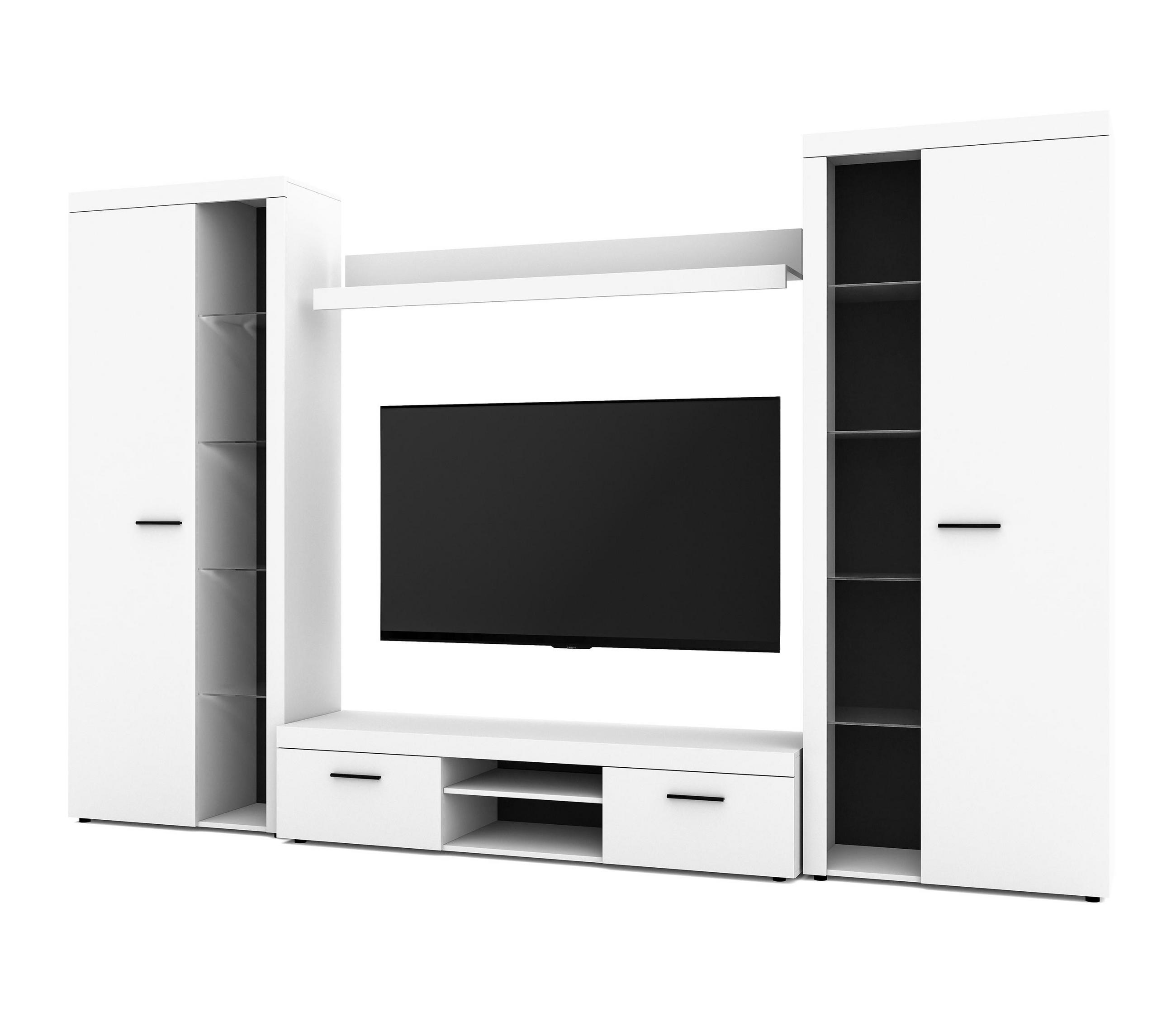 WOHNWAND Spacoro XL Weiß 300/190/40 cm Viel Stauraum ohne LED - Weiß, Holzwerkstoff/Kunststoff (300/190/40cm) - AX Living