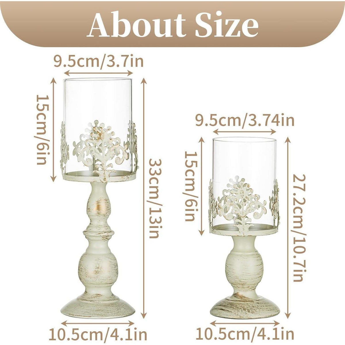 KERZENHALTER 2-teiliges Set Elfenbein 27 cm und 33 cm - Creme, Metall (10.5/33/10.5cm)