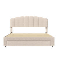 BETT 160x200 cm mit Schublade und USB-Anschluss, Kopfteil, Teddy-Velours, Beige - Beige, Holzwerkstoff/Textil (160/200cm) - WoodenAura