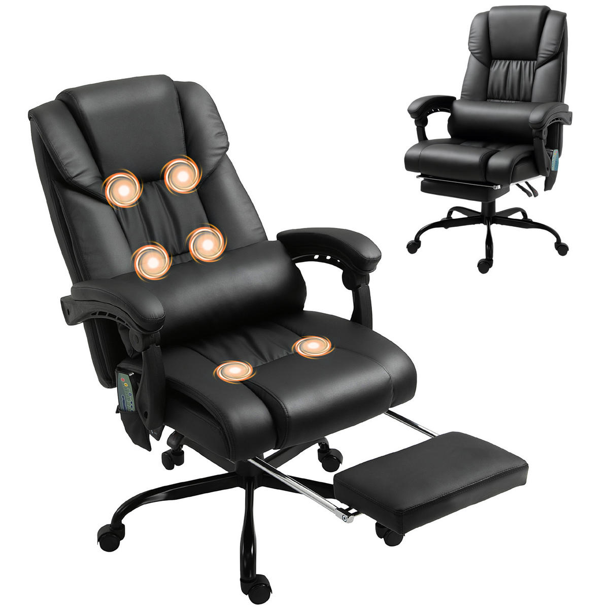 CHEFSESSEL DE-05247 Massagefunktion, Fußstütze & Lendenstütze Schwarz - Schwarz, Metall (75/122/66cm) - ComfortXL