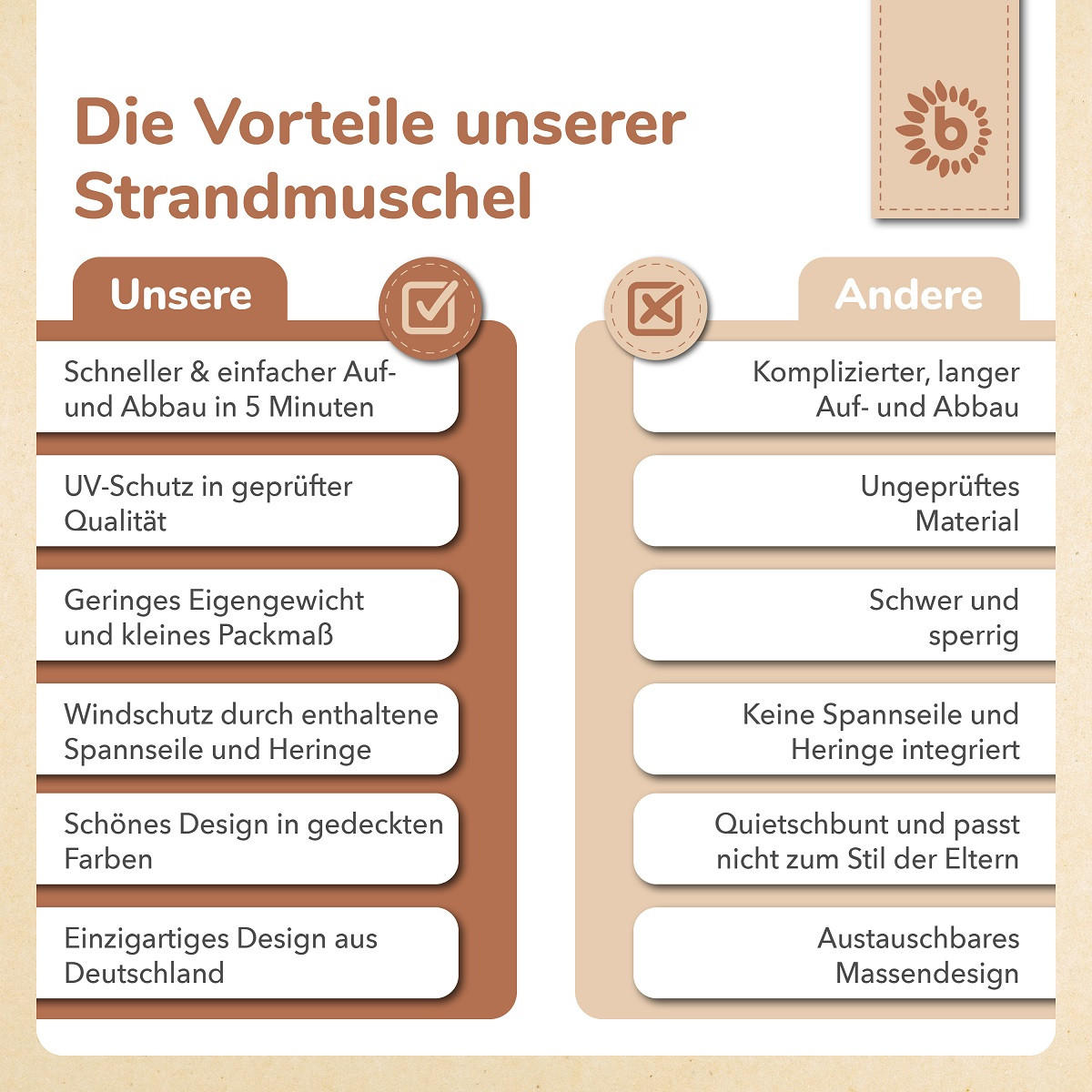 STRANDMUSCHEL Pop-up, UV-Schutz 40+ - Creme, Textil (105/146cm) - Bieco Spielwaren