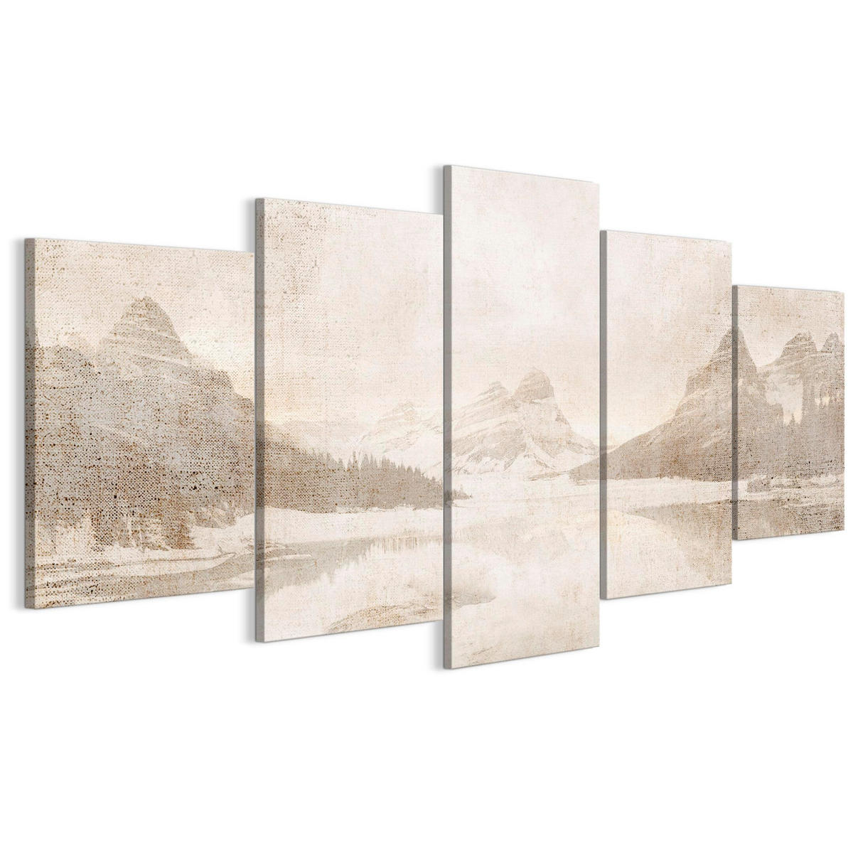 LEINWANDBILD Winter 5-tlg. 200x100 cm - Beige, Holz (200/100cm) - LUMASOUL