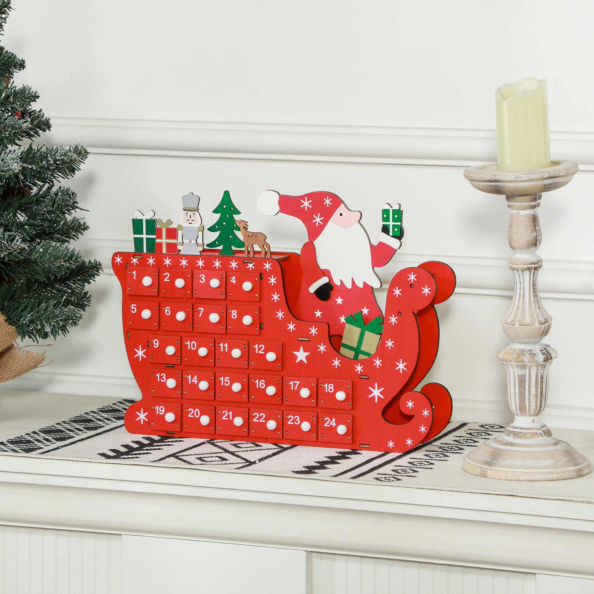WEIHNACHTS-ADVENTSKALENDER - Rot, Holz (8/36/22.5cm) - HOMCOM