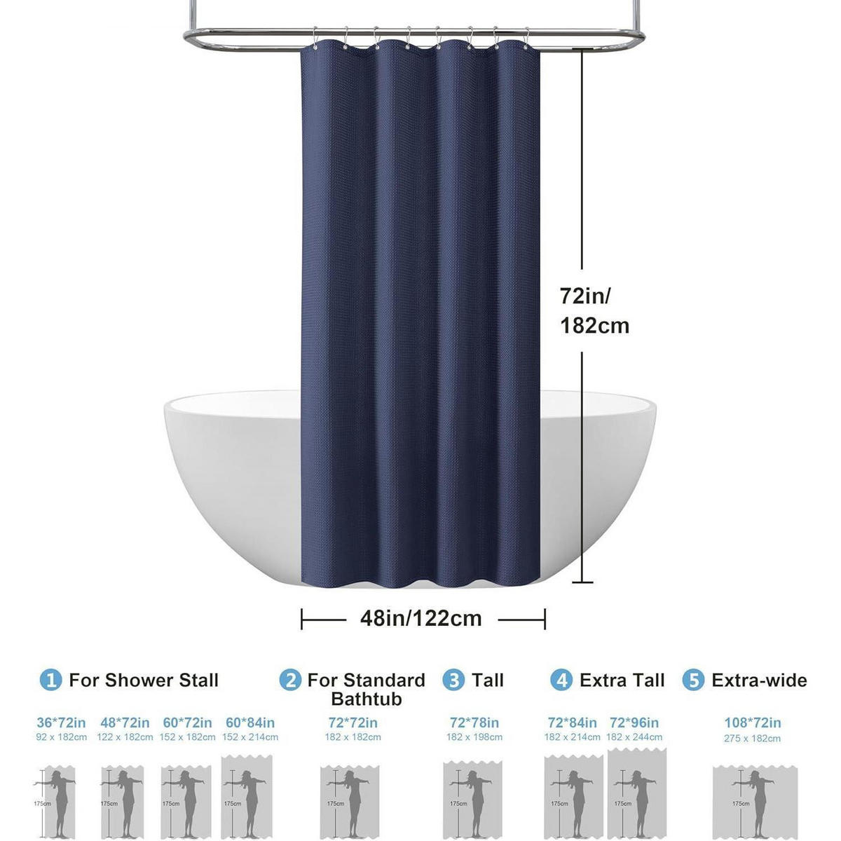 DUSCHVORHANG Waffel Stoff Marineblau 122 x 182 cm - Dunkelblau, Textil (122/182cm)